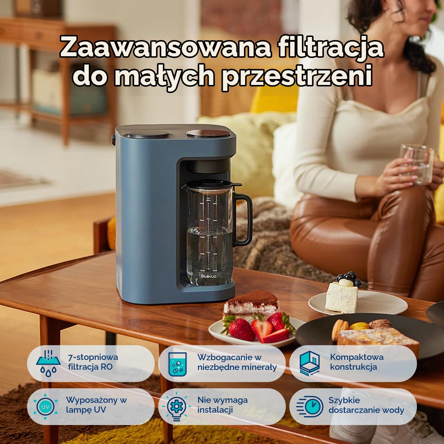 Bluevua RO100ROPOT-Lite (UV) System filtracji wody RO do blatu roboczego, 7-stopniowe oczyszczanie UV i remineralizacja, przenośny oczyszczacz wody 3:1