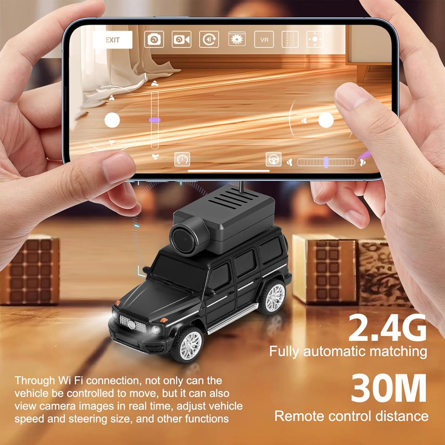 WLtoys Mini RC Car, 1:64 Scale FPV RC Drift Car with 720P HD Camera, 2.4GHz WiFi App Control with Gyro Mini Racing Toys for Teens and Adults (Black)