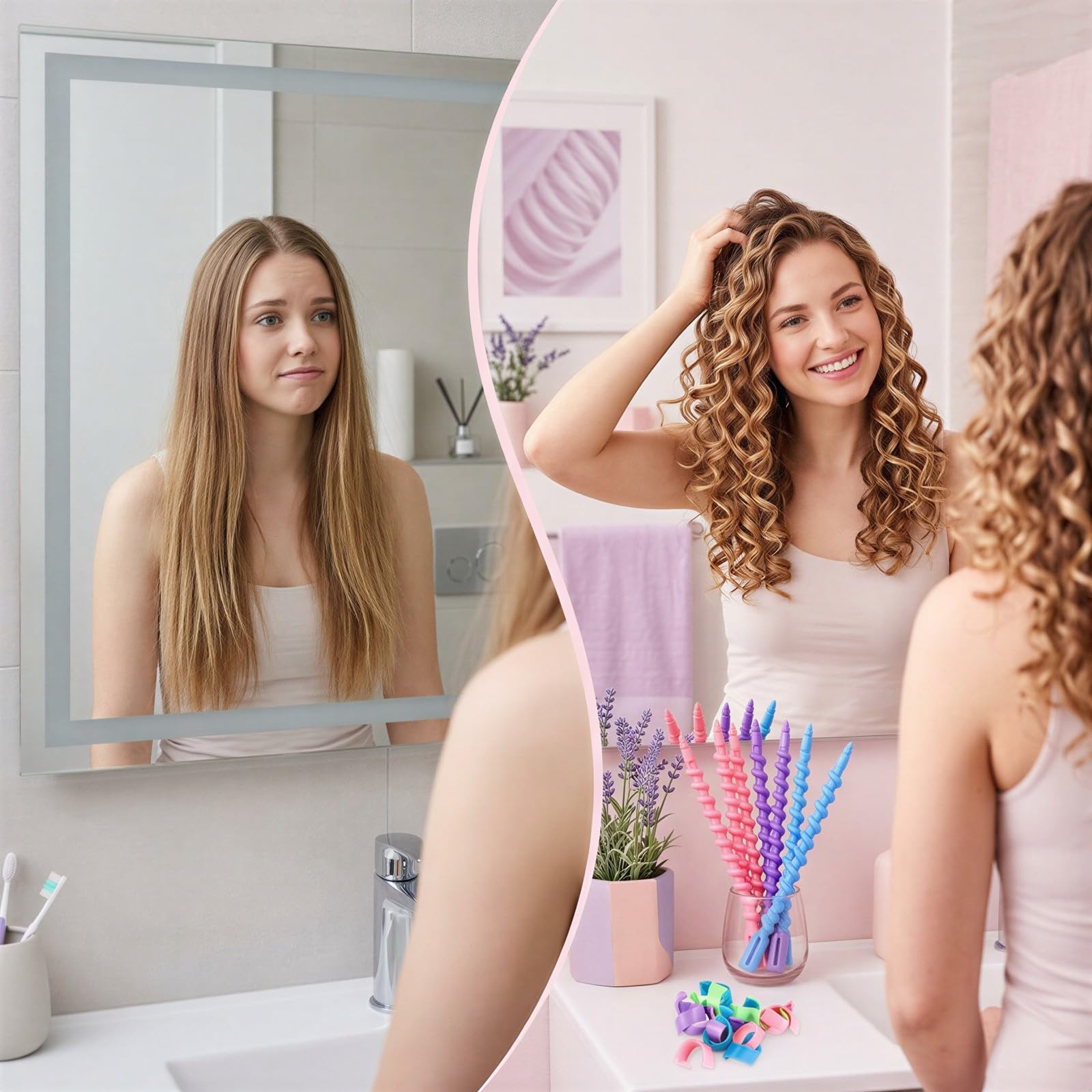 100 Stk. Spiral-Dauerwellstäbe, hitzefreie Lockenstäbe, Perm-Wickler-Set für langes Haar, Kunststoff, Styling-Rollstäbe für individuelle Frisuren und Wellen, sortierte Farben
