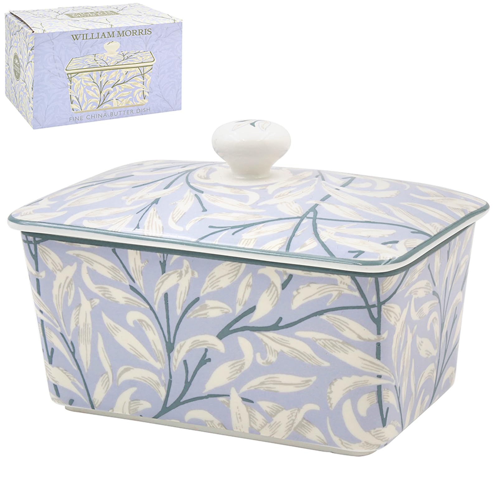 The Leonardo Collection Wm. Morris Assortments Stoneware Willow Bough Butter Dish for Kitchen & Home | Dishwasher Safe Butter Dish for Keep Butter Fresh | BPA-Free Butterdish for Butter Storage