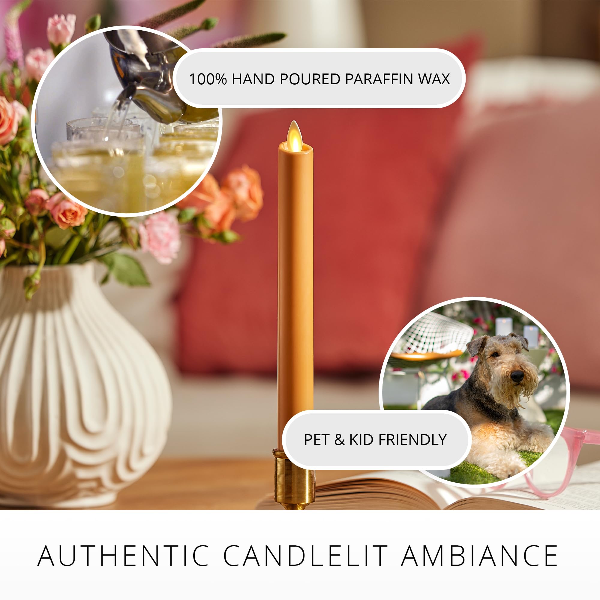 Luminara - Candela conica a batteria senza fiamma - Miele illuminato dal sole - Confezione da 1-1 x 9,5 - Fiamma tremolante LED - Realistico sicuro per bambini e animali domestici