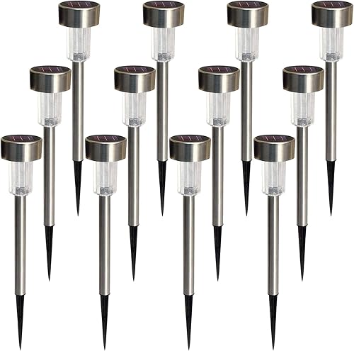 Miniatura 1 de Luces LED solares para exteriores, paquete de 12 unidades, impermeables, de acero inoxidable, iluminación de paisaje para exteriores, jardín, acera,