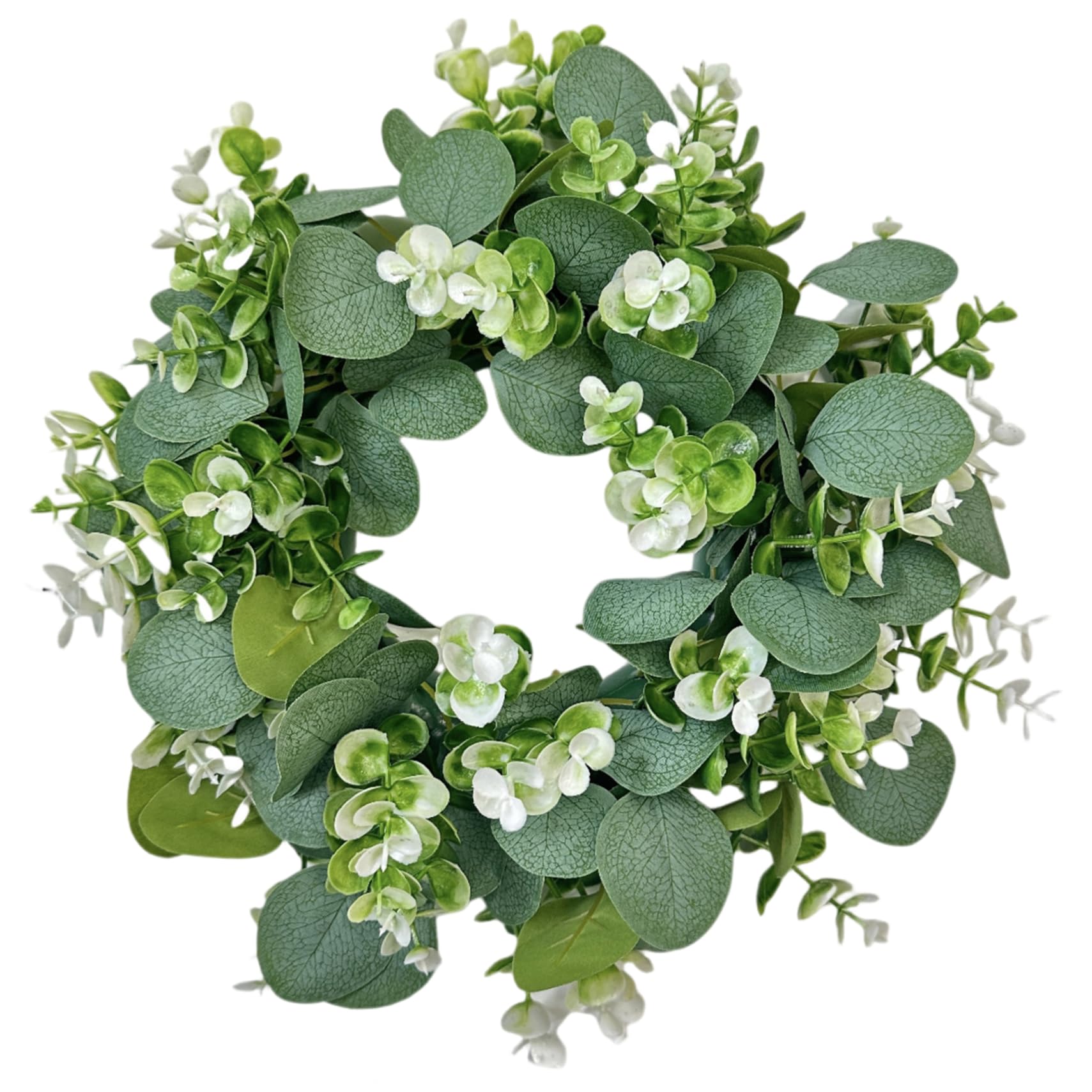 Couronne porte eucalyptus fleurie artificielle pour éviter feuilles mortes