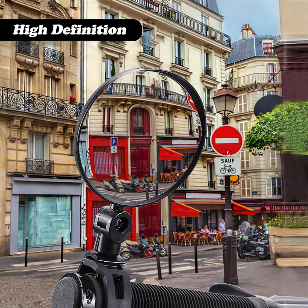 Bike Mirrors, Bicycle Cycling Rear View Safe Mirrors, Adjustable Rotatable Handlebars Mounted Scratch Resistant Glass Lens Plastic Convex Mirror for Mountain Road Bikes Easy to Install