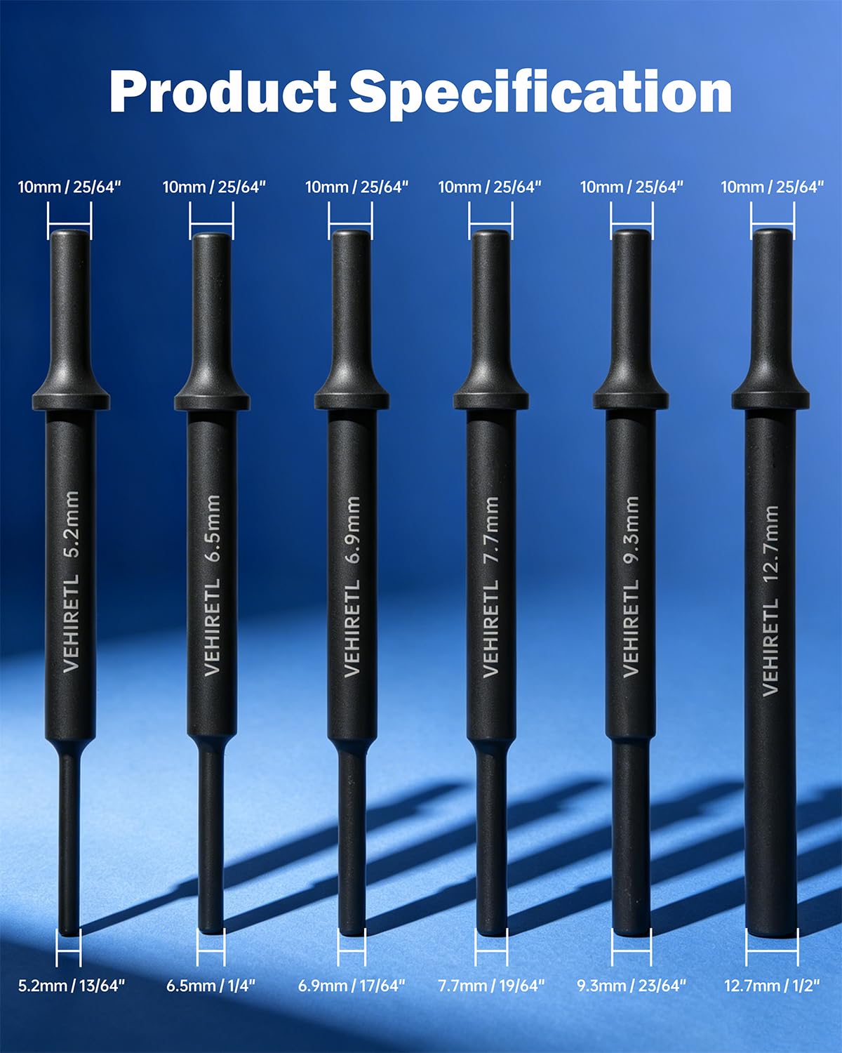 VEHIRETL Air Hammer Drift Punch Set - 6 Piece -7