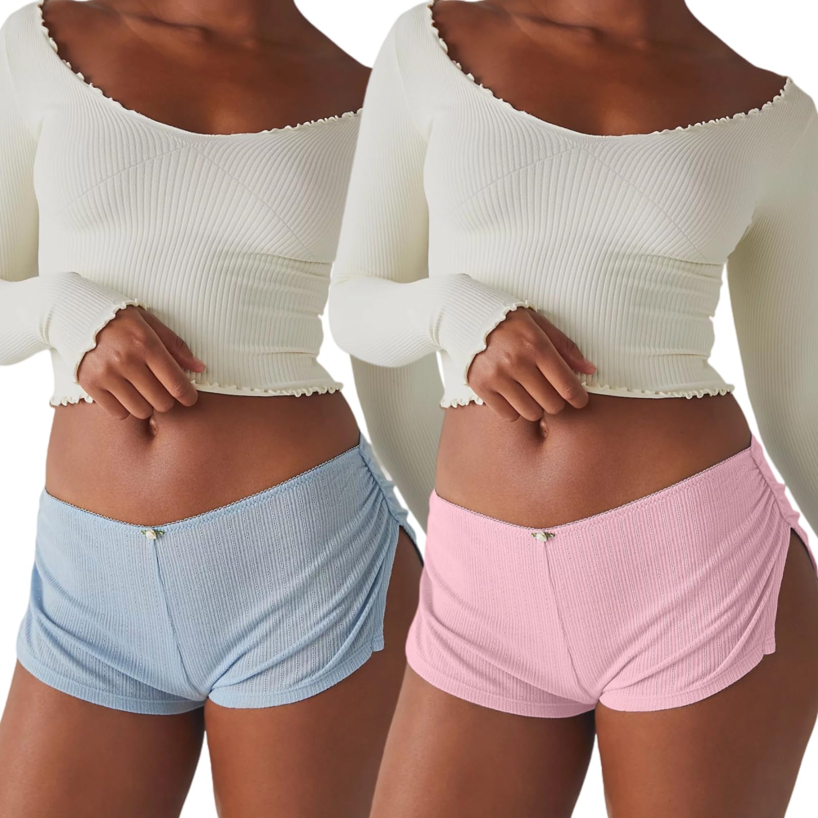 FaroDor Cute Micro Pajamas Shorts for Women Low Rise Side Slit Ruched Lounge Shorts Pj Bottoms