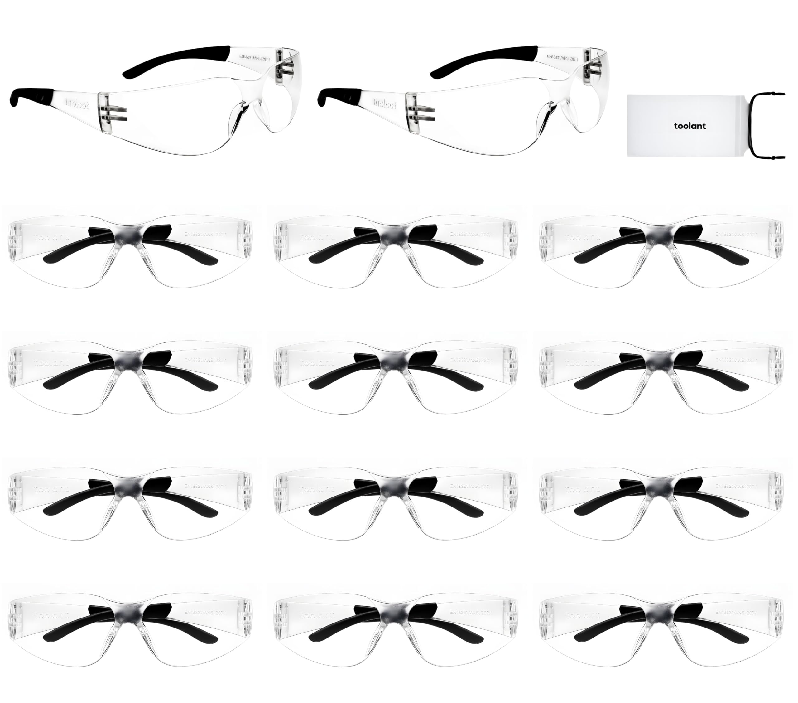 toolant 14 Pack Clear Safety Glasses with ANSI Z87.1 / UV 400 Standard, Universal Impact Resistant and Anti-Scratch Goggles, Eye Protection for Shooting, Construction and Laboratory