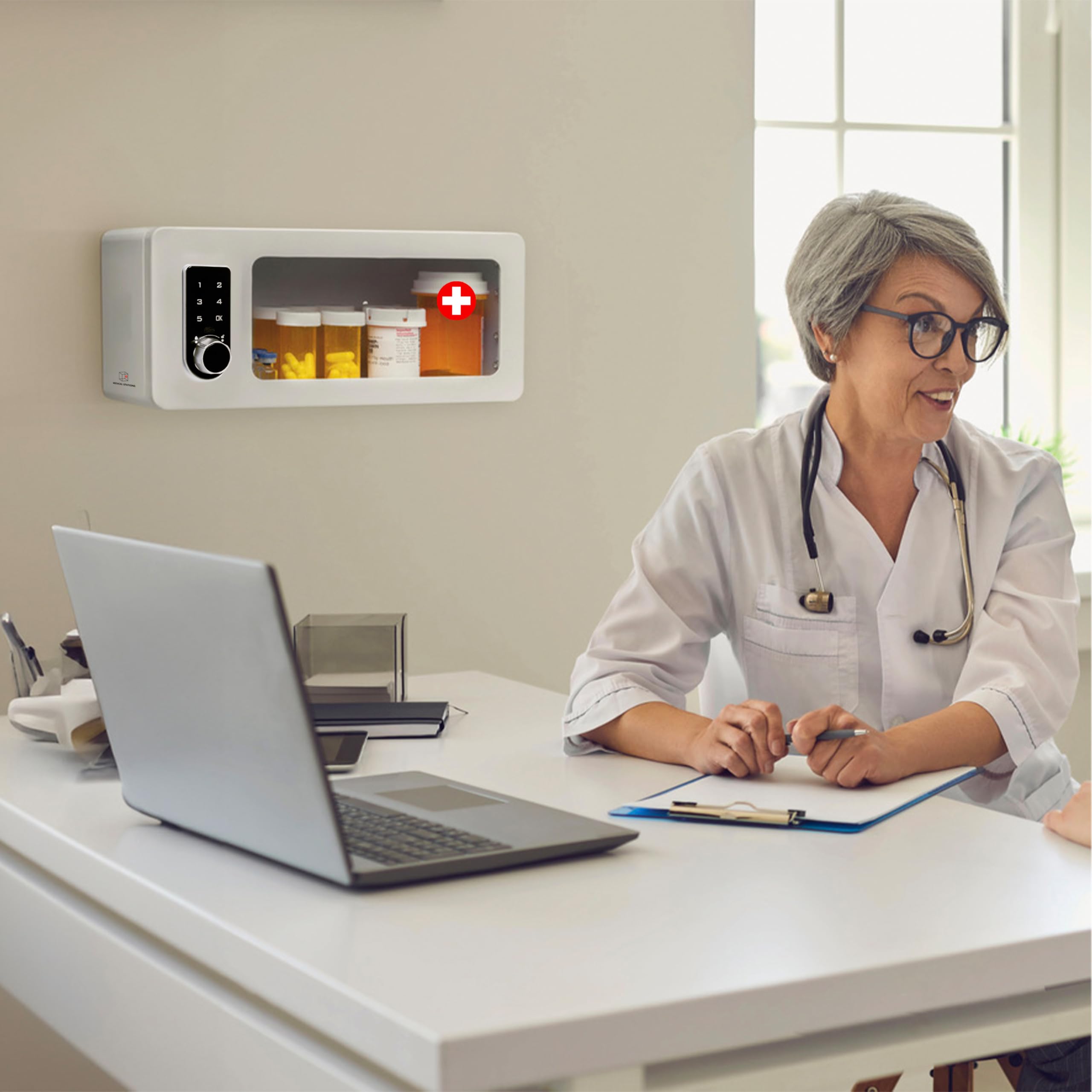 Gabinete de montaje en pared para medicina narcótica con bloqueo de teclado táctil para almacenamiento seguro de narcóticos, caja de bloqueo de medicamentos segura para refrigerador para insulina