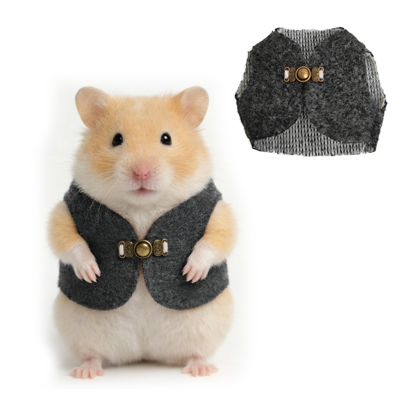 Hamster Clothes Small Animal Outfit Button-Up Vest Warm Winter Sweatshirt Ferret Costume Accessories for Halloween Party Cosplay Photoshoot – Suitable for Ferret Rabbit Guinea Pig Squirrel (Black)