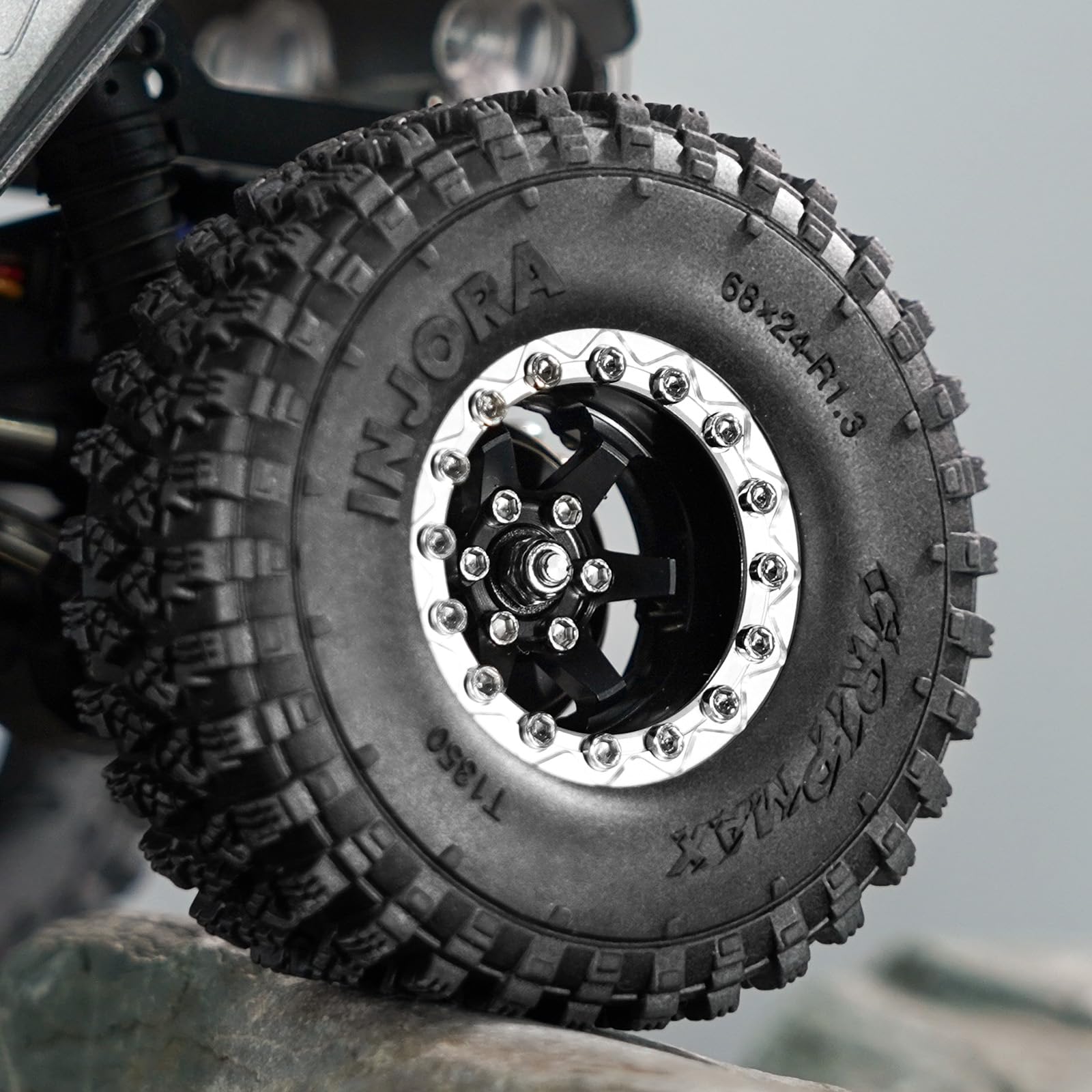 INJORA Jantes Beadlock 1.3" Aluminium Déport Négatif -5.25mm pour SCX24 TRX4M 1/24 1/18 RC Crawler