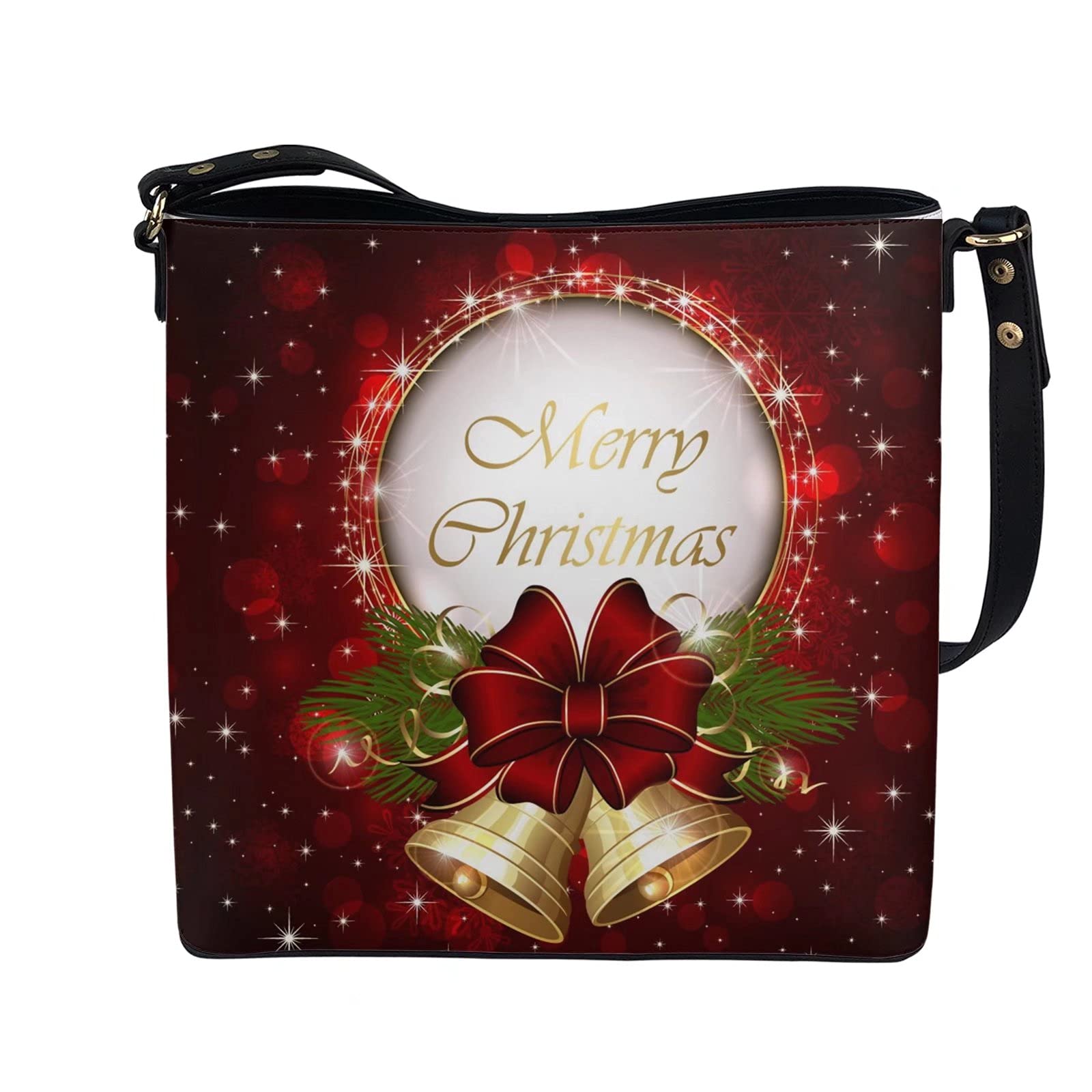 chaqlin Torby crossbody torba wiaderkowa damska damska torebka na ramię skóra PU podróżne zakupy praca torby kurierskie, Wesołych Świąt dzwonek, Rozmiar Uniwersalny