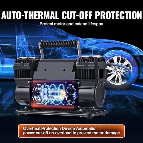 Miniatura 4 de VEVOR Compresor de aire resistente de 10.6 CFM, inflado rápido de 30 segundos  Inflador de neumáticos portátil de doble cilindro, bomba de aire