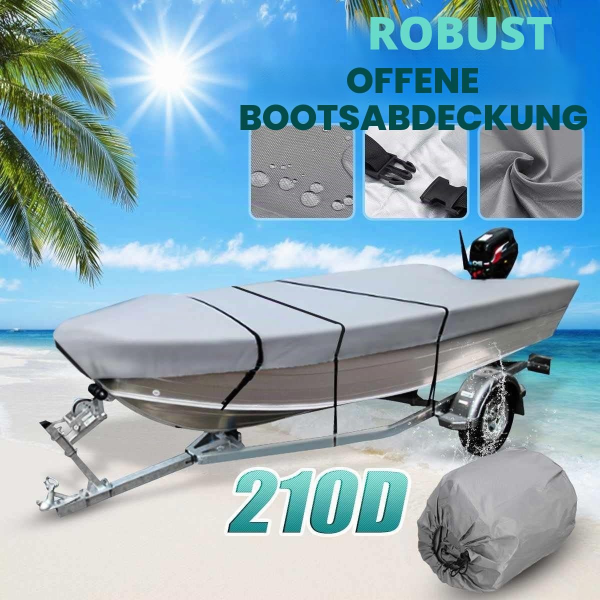 EALLEN Bootsplane,Bootspersenning 210D Heavy Duty Grey Open Boat Persenning Trailerable Fishing Ski Runabout wasserdichte Anti-UV V-Hull Marine Canvas Cover 3.5-4.5M(430x205cm)