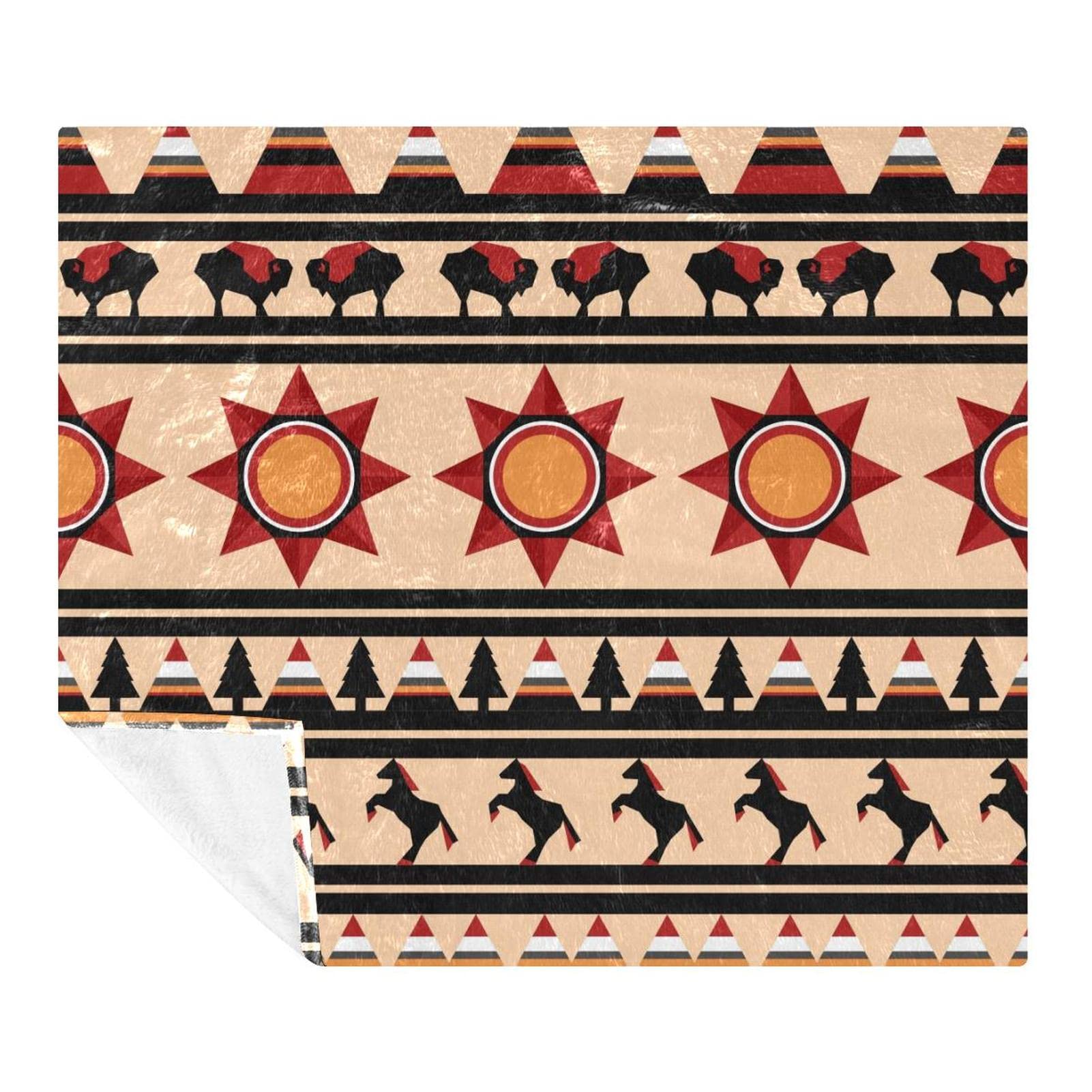 Couverture motif tribal pour canapé et lit : plaid microfibre polaire 150x130 cm cocooning