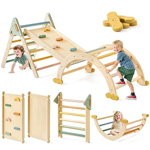 Tiny Land Pikler Triangle Set 7-in-1 Foldable Montessori Toddler Climbing Toys Indoor Wooden Playground Jungle Gym for Kids