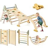 Tiny Land Pikler Triangle Set,7-in-1 Foldable Montessori Toddler Climbing Toys Indoor, Wooden Playground Jungle Gym for Kids, Climber Gift for Boys & Girls Toddler Climbing Toys (Morandi)