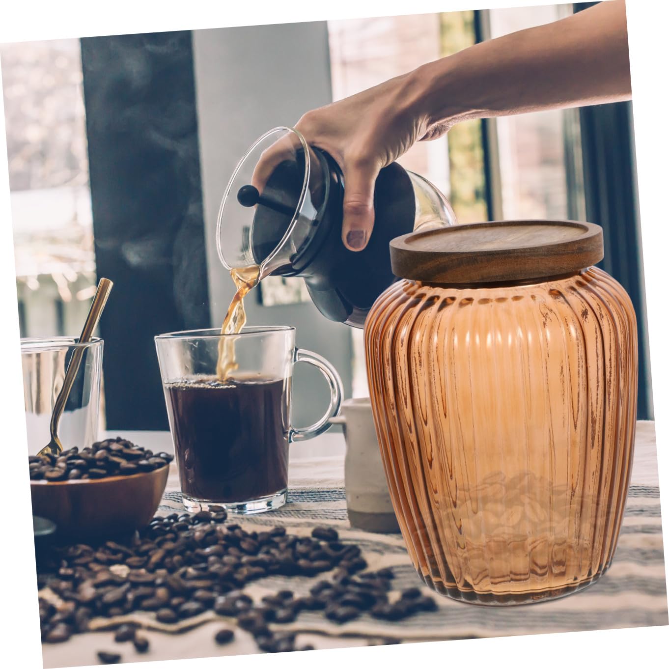 ULTECHNOVO Barattolo Ermetico in Vetro Trasparente da 2200ml Contenitore Versatile con Coperchio in Legno e Silicone per Alimenti Secchi e Cucina Domestica