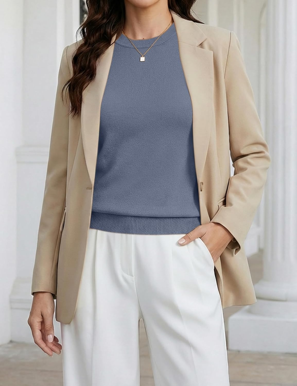 LaGracia Short Sleeve Sweater for Women Wool Blend Crewneck Business Casual Pullover Lightweight Sweaters - Image 4