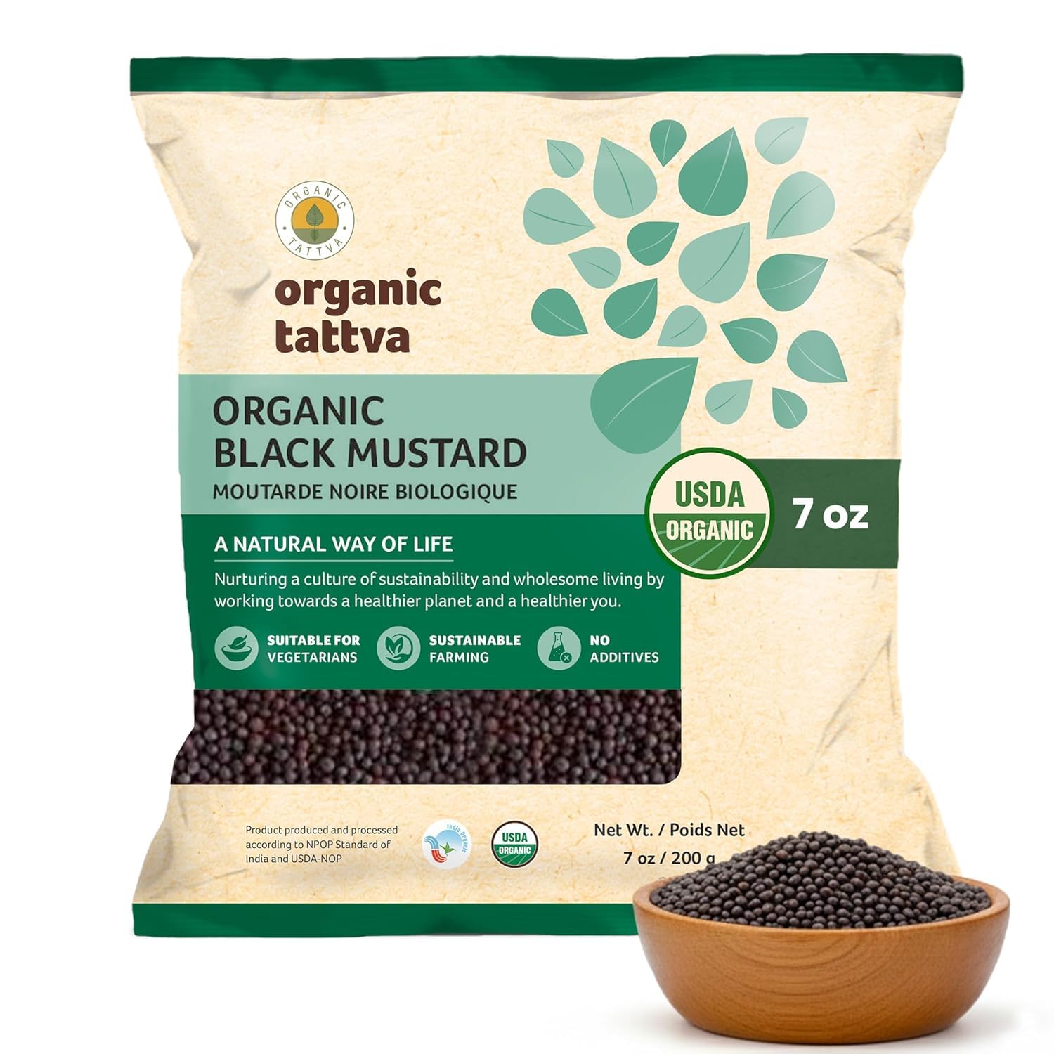 Organic Tattva Black Mustard Seeds 100g | Quality Rai | Naturally Processed Farm-Fresh Whole Seeds | Aromatic Spice for Tempering & Indian Cooking