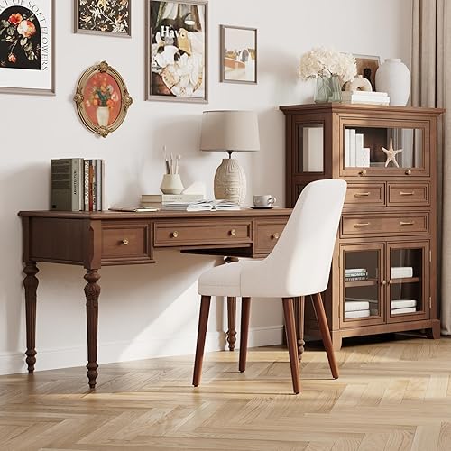 Miniatura 9 de Juego de 4 sillas de comedor tapizadas con patas de madera, sillas de cocina acolchadas con respaldo alto para comedor, restaurante y cafetería,