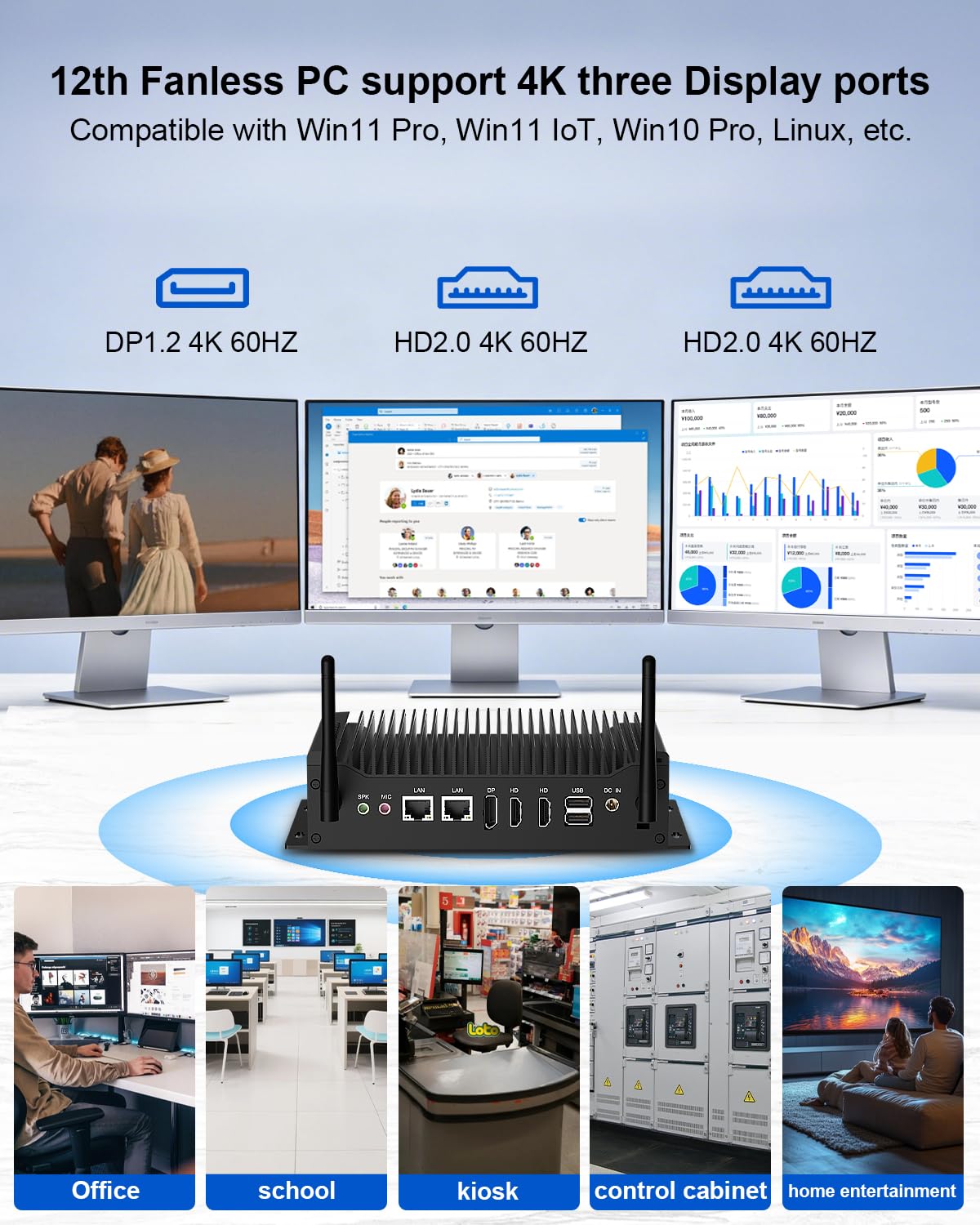 Mini PC industriel Core i5 1235U, Fanless PC i5, GPIO, 32GB RAM 1TB SSD