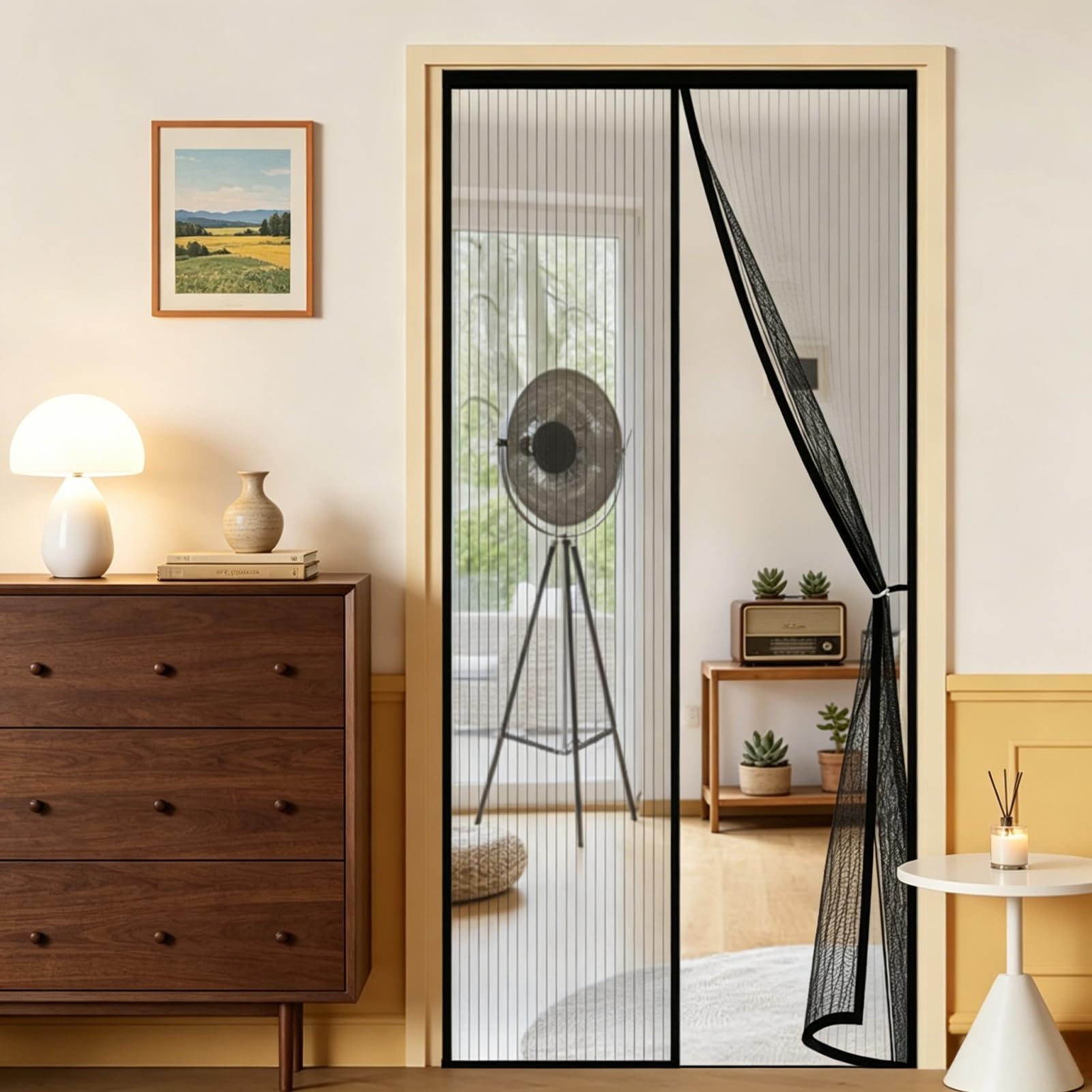 Puerta Magnética 1.55 x 2 m Cierre Automático Protección Contra Insectos Cortina Mosquitera Puerta Exterior Fácil de Instalar para Exterior de Balcón Patio, Negro