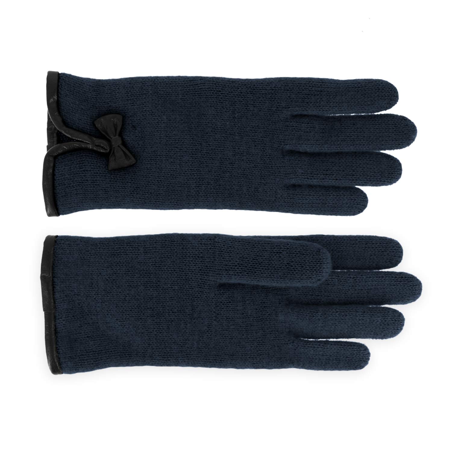 fiebig Guantes de senderismo con dobladillo de piel y lazo moderno. Guantes de lana para mujer, en muchos colores azul oscuro 6.5