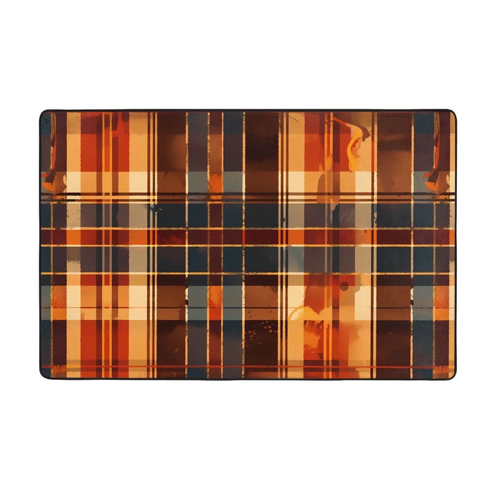 Tapis imprimé rétro écossais velours fin lavable résistant 150x100