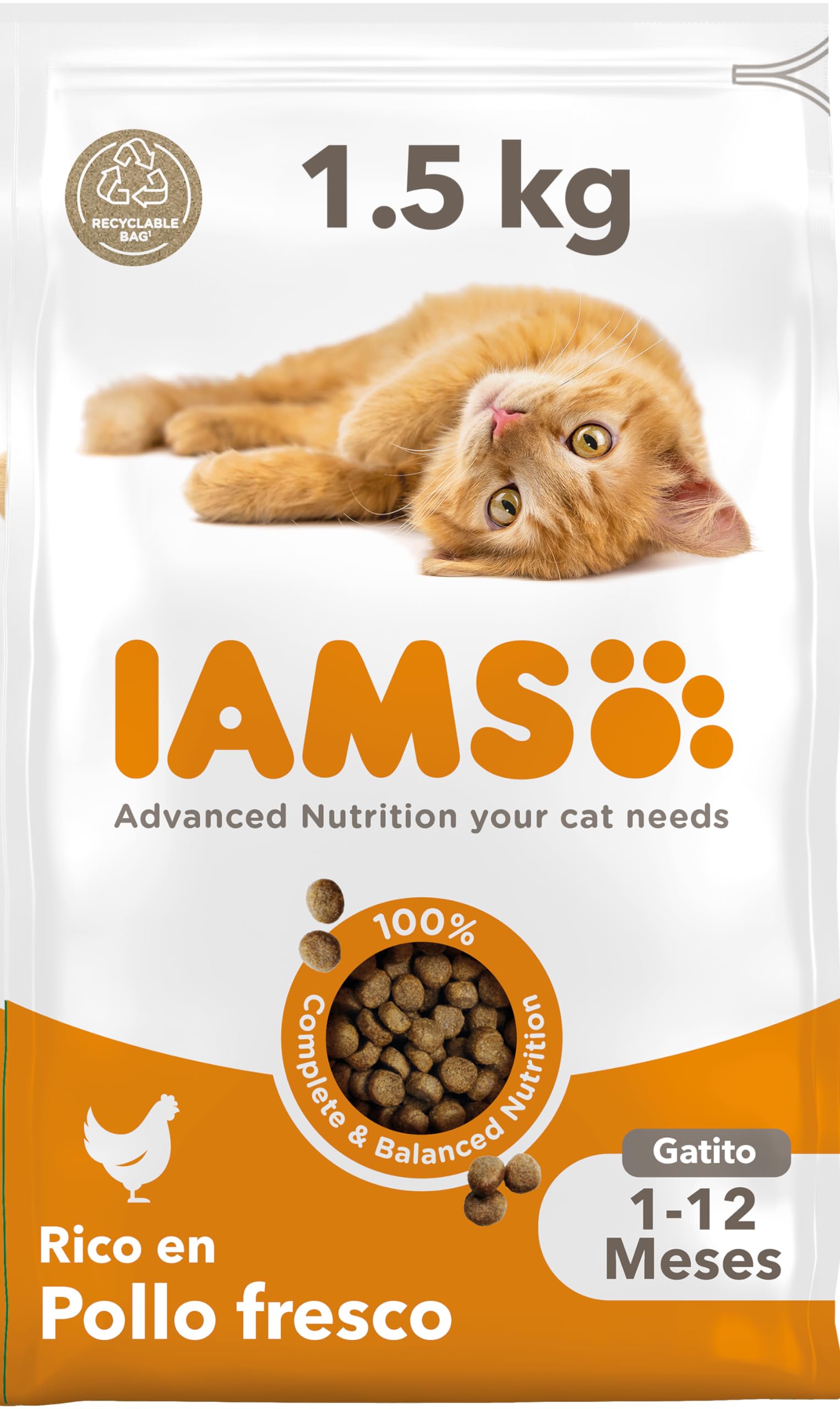 IAMS Junior sucha karma dla kotów z kurczakiem – sucha karma dla kociąt w wieku 1-12 miesięcy, 1,5 kg | Junior sucha karma dla kotów | dla młodych kotów | z wysokiej jakości białkami zwierzęcymi