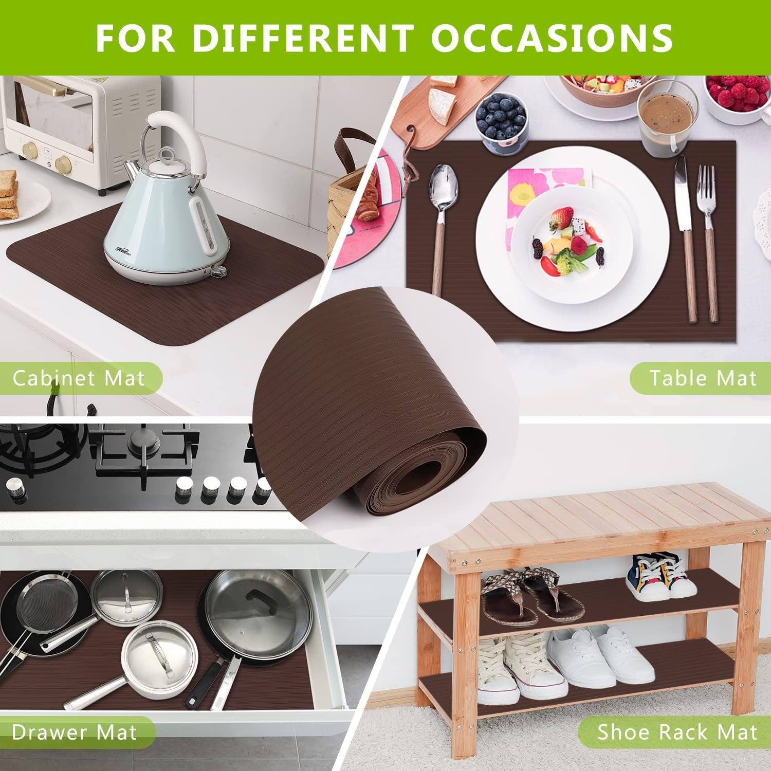 Shelf Liner Cabinet Liners for Kitchen, Non Adhesive Drawer Liner, Durable Washable Waterproof Fridge Refrigerator Mat Pantry Shelf Protector Liner for Shelves, Cupboard, Coffee 23.6 x 157.5 inches