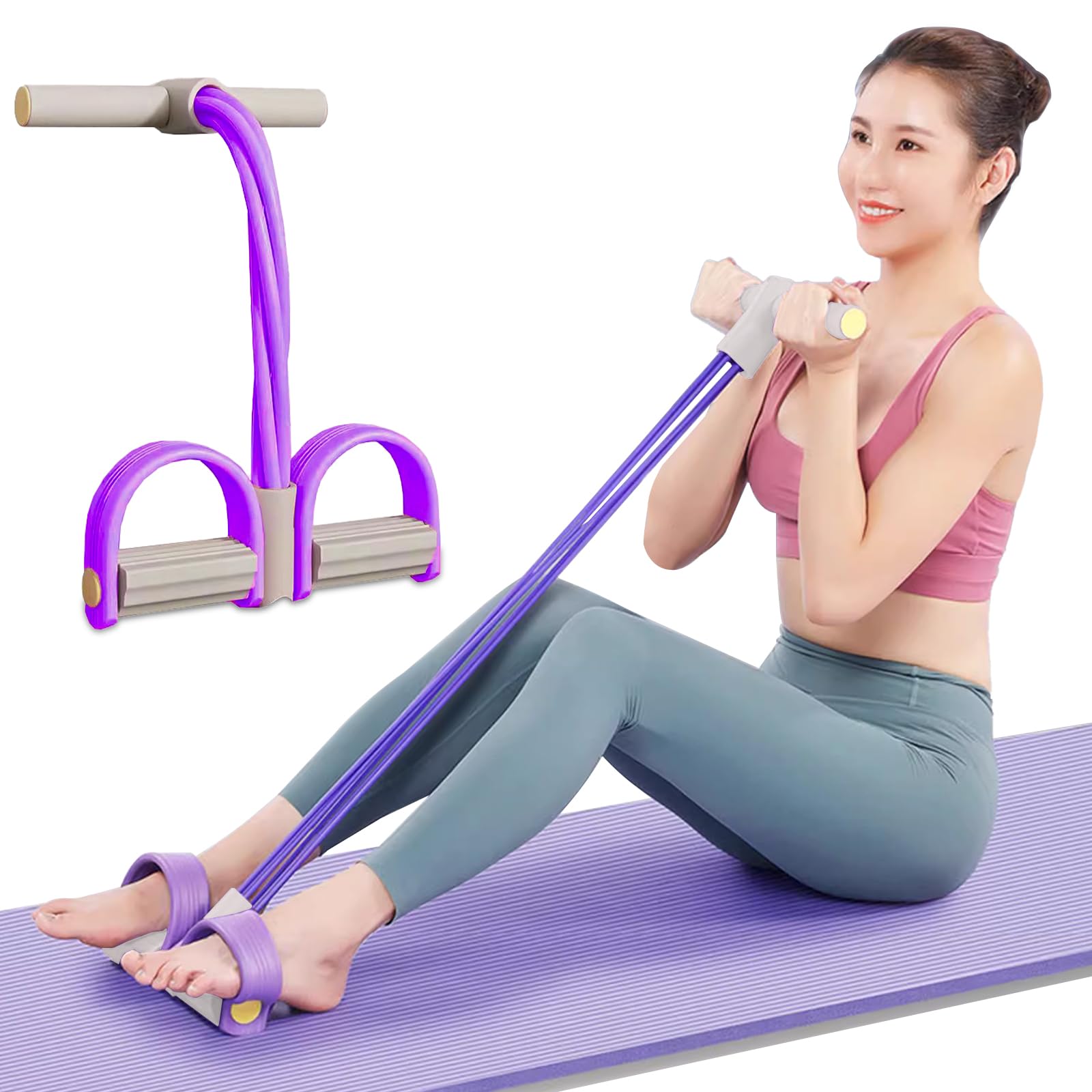 Foot Pedal Resistance Band,6-Tube Pedal Puller Resistance Rope,Yoga Elastic Exercise Bands, for Women Jump Fitness, Abdomen/Arm Weight/Waist/Leg Stretching Slimming Training(Purple)