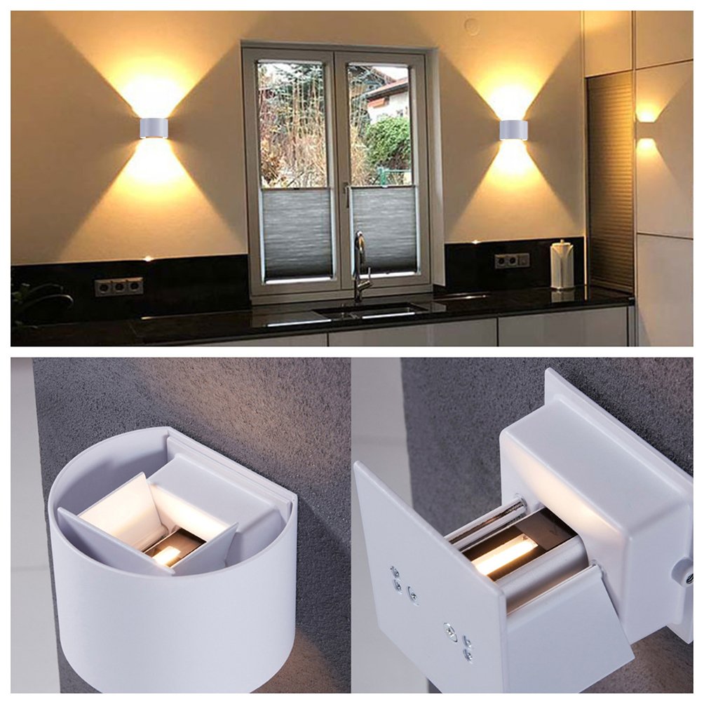 LED Wandleuchte Innen Außen Warmweiß 2er Set mit Einstellbar Abstrahlwinkel Up Down 12W IP65 Wasserdicht Wandlampe für Bad Flur Kinderzimmer Treppenhaus Wohnzimmer Schlafzimmer