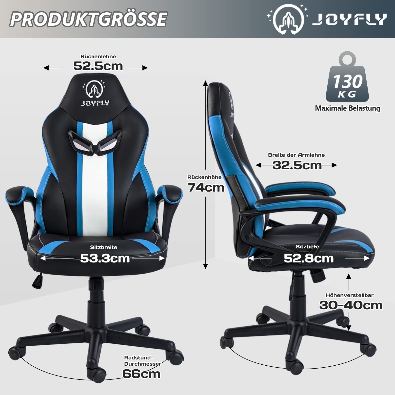 JOYFLY Sedia da Gaming Ergonomica Sedia da Gioco con Supporto Lombare Pelle di PU Poltrona per Gamer con Altezza Regolabile, Adulti Giovani(Blu)