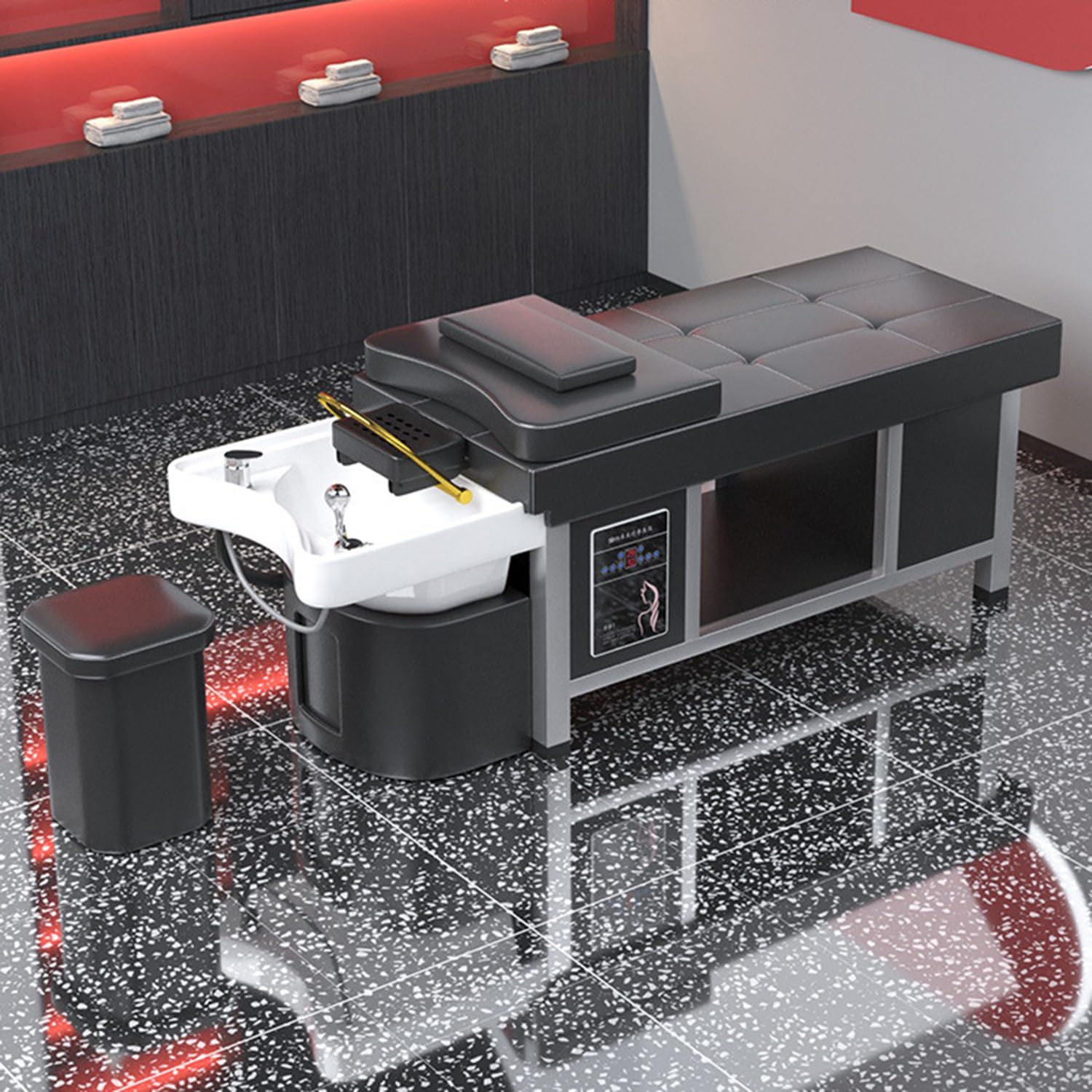 Bac À Shampoing de Salon, Équipement de Spa pour La Tête, Bac À Shampoing en Céramique avec Circulation d'eau Chaude Constante et Fumigation pour Salon de Beauté et Spa