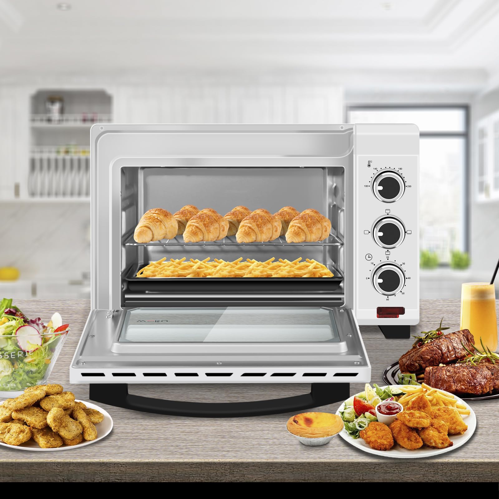 WOLTU Horno Pequeño Sobremesa 21 L, 1280 W, 100-230℃, Calor Superior e Inferior, Temporizador 0-60 Min, Blanco