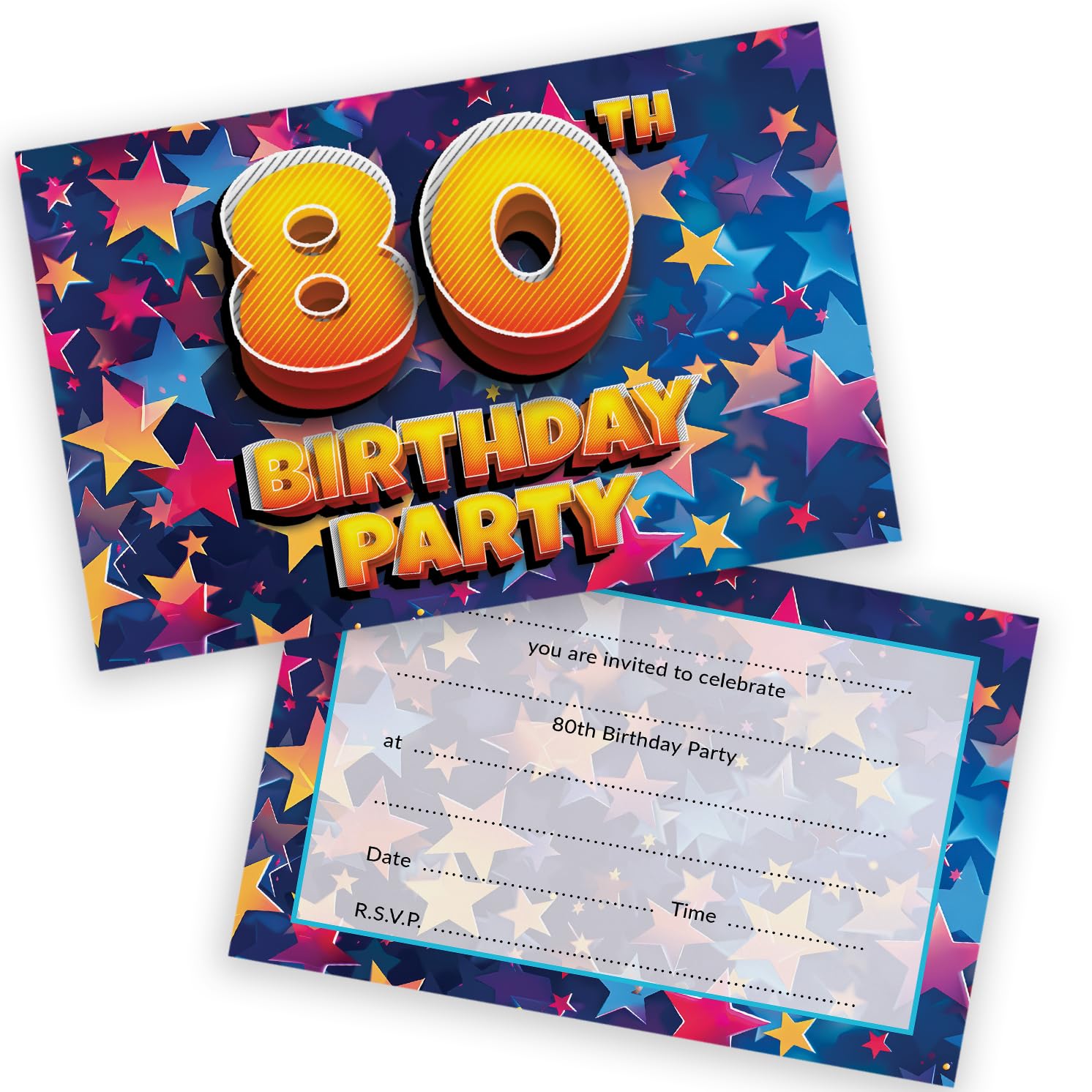 80th Birthday Party Invitations Men Women - Celebration Stars 20 Pack - Adults Birthday Invitations for Friends Family A6 Party Invites Invitation Cards with Folding Envelopes