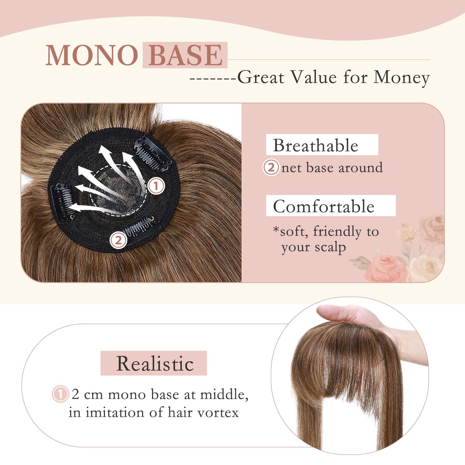 Elailite Real Human Hair Topper With Fringe Clip in For Women Thinning Hair - Image 4