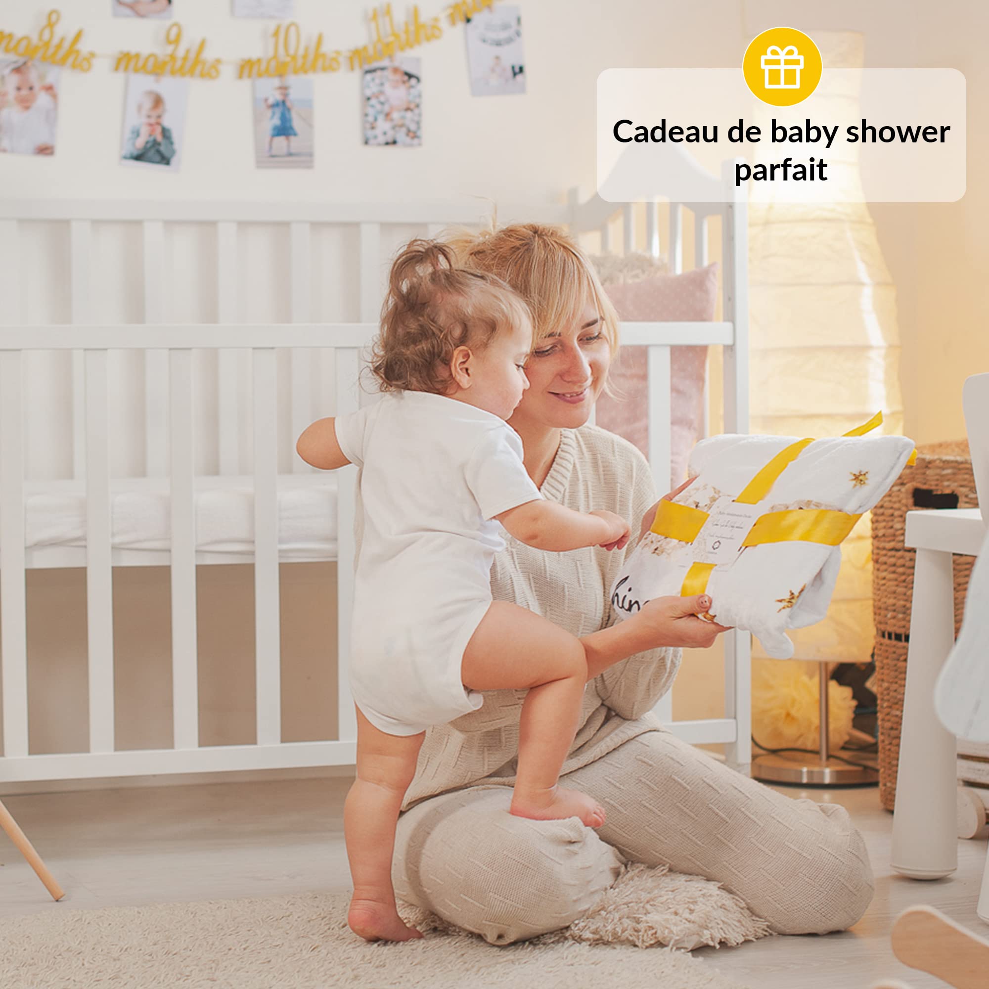 ODOXIA Couverture Etape Bébé en Français | Tapis Mois Bebe Garçon Ou Fille, Unisexe | Lune, Étoiles | Cadeau Baby-Shower Personnalisé Jeunes Mamans | Tapis Photo Bebe | Doux, Confortable