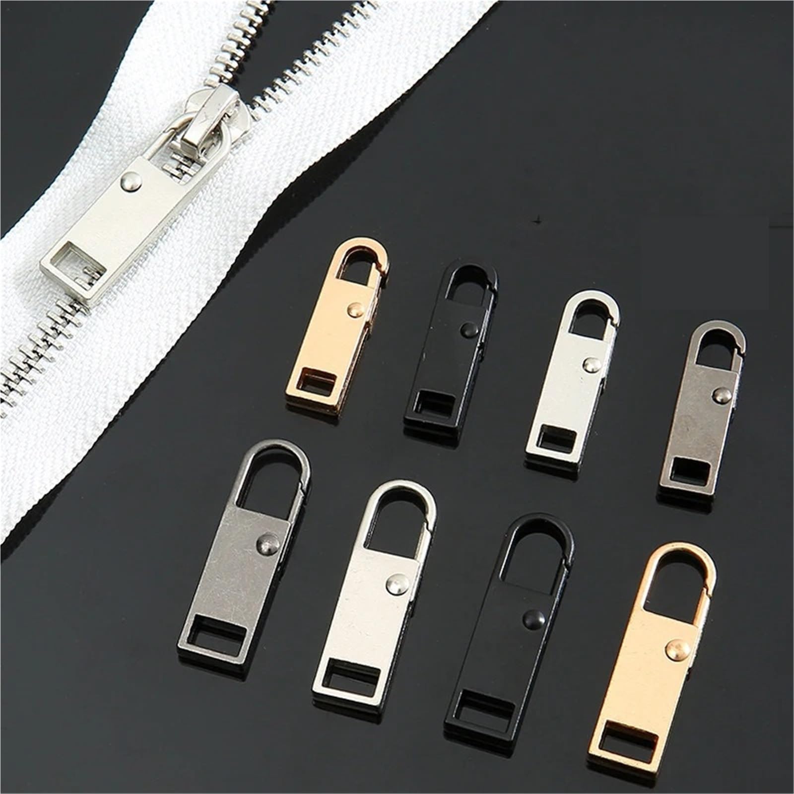 Piezas de recambio para tiradores de cremallera, Tiradores de cremallera Metal, 80 Uds., S/M/L, repuesto for ropa, chaqueta, manualidades, costura, cabezal con(Large)