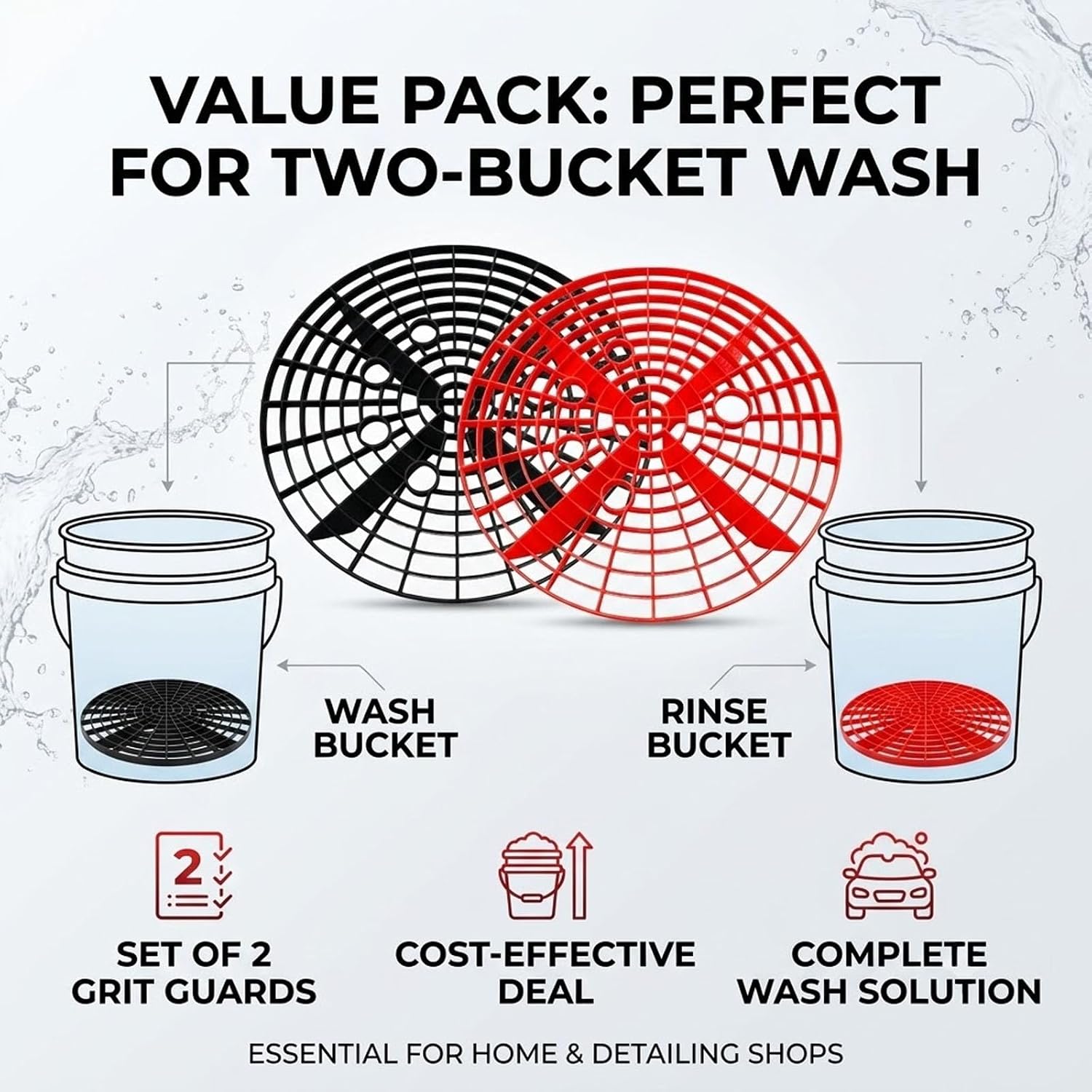 2 PCS 3-5 Gallon Car Wash Bucket Insert with Grit Filter Guard（Black)