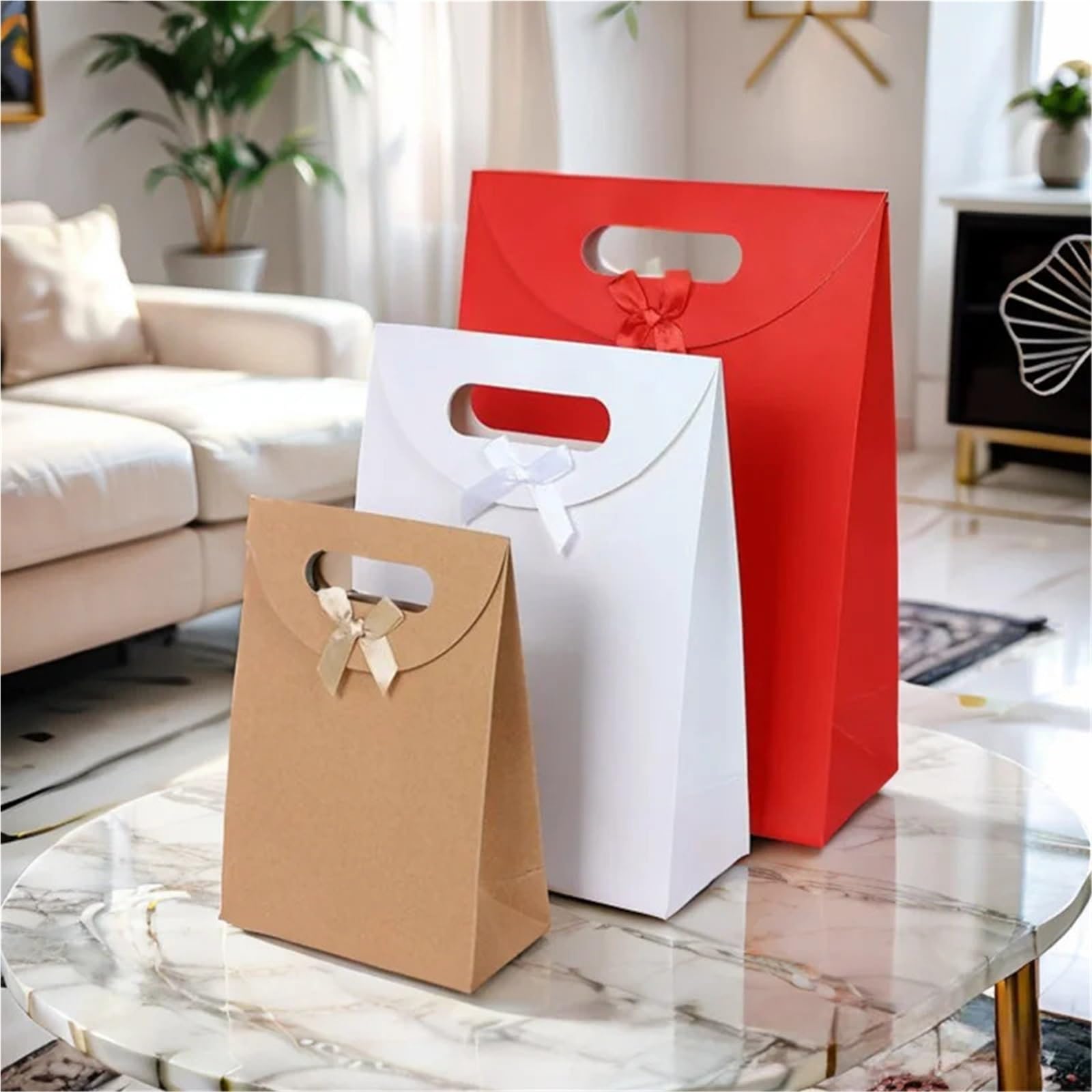 15pcs Birthday Gift Bags, Metal Wire Sealed, Paper, Folding Lid, Candy Packaging Box, Bow Tie per Feste e Vacanze(Red)