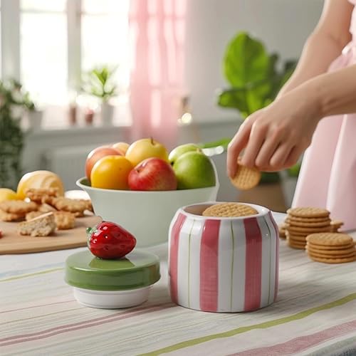 Miniatura 7 de Tarros de galletas con tapa herméticos, pintados a mano de cerámica naranja, recipientes de almacenamiento de alimentos con tapas para decoración