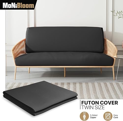 Miniatura 9 de MoNiBloom Funda elástica para futón individual, sin brazos, funda para sofá sin brazos, protector de muebles, funda lavable con cremallera para