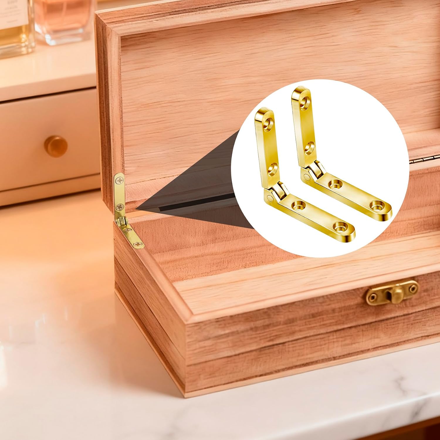 60pcs Heavy Jewelry Box Side Rail Hinge, 90 Degree Folding, Gold image 4