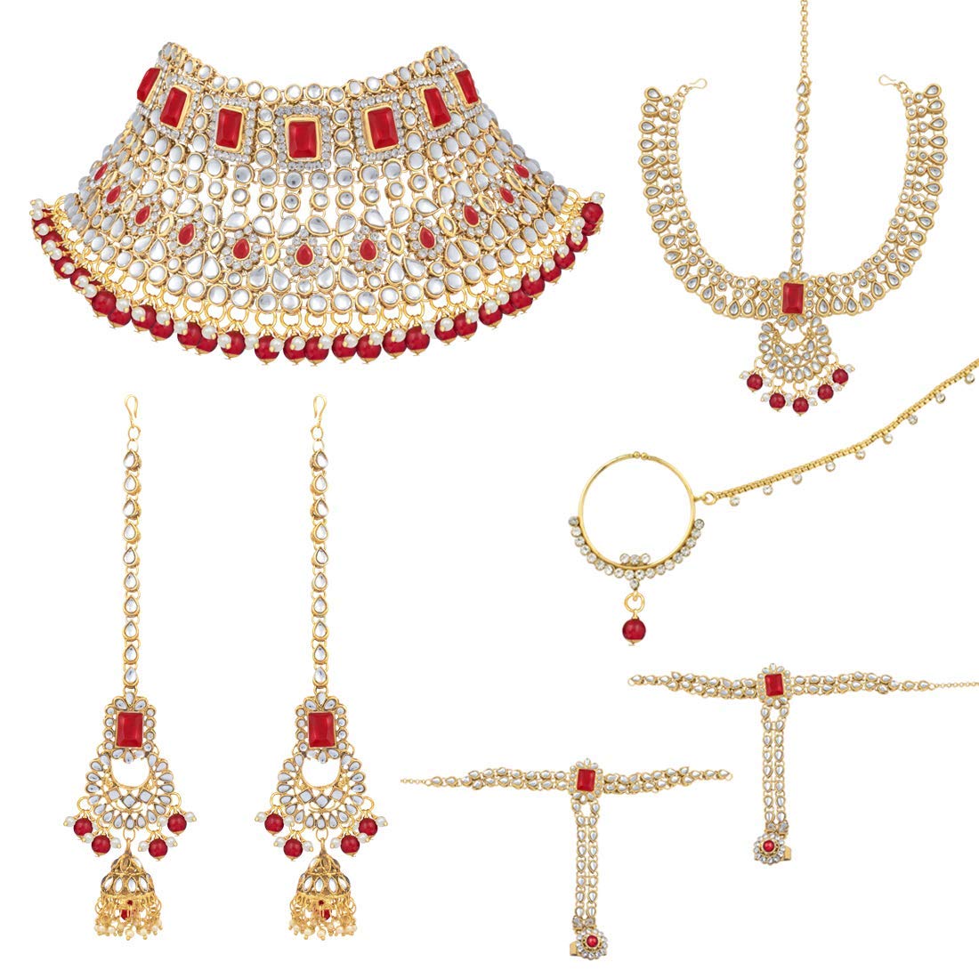I Jewels 18K Gold Plated Traditional Handcrafted Faux Kundan Studded Bridal Jewellery Set with Earrings & Matha Patti for Women (IJ020R) (B08MKND25L) Amazon Price History, Amazon Price Tracker