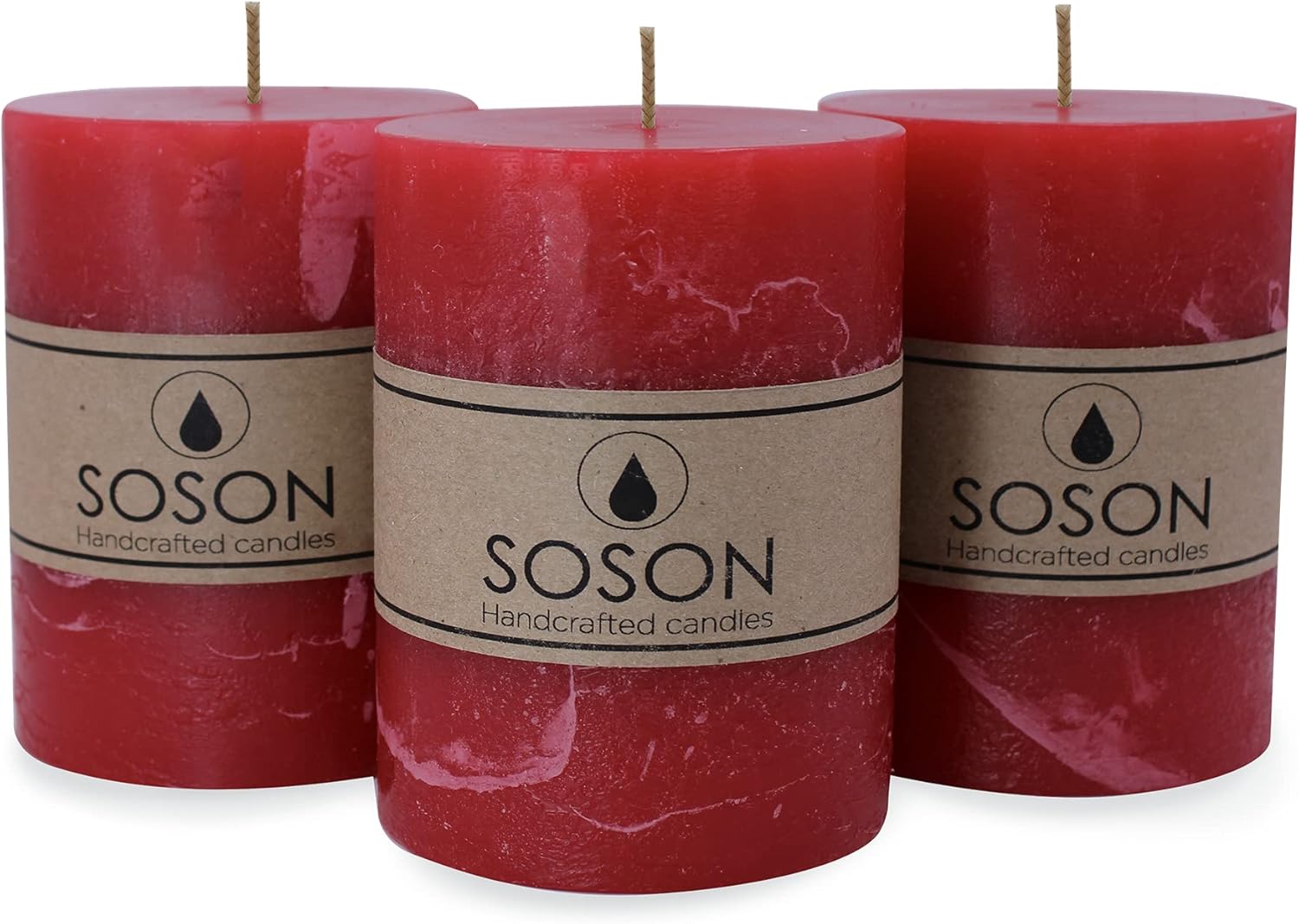 Simply Soson Rustic 3x4 Red Pillar Candles Set of 3