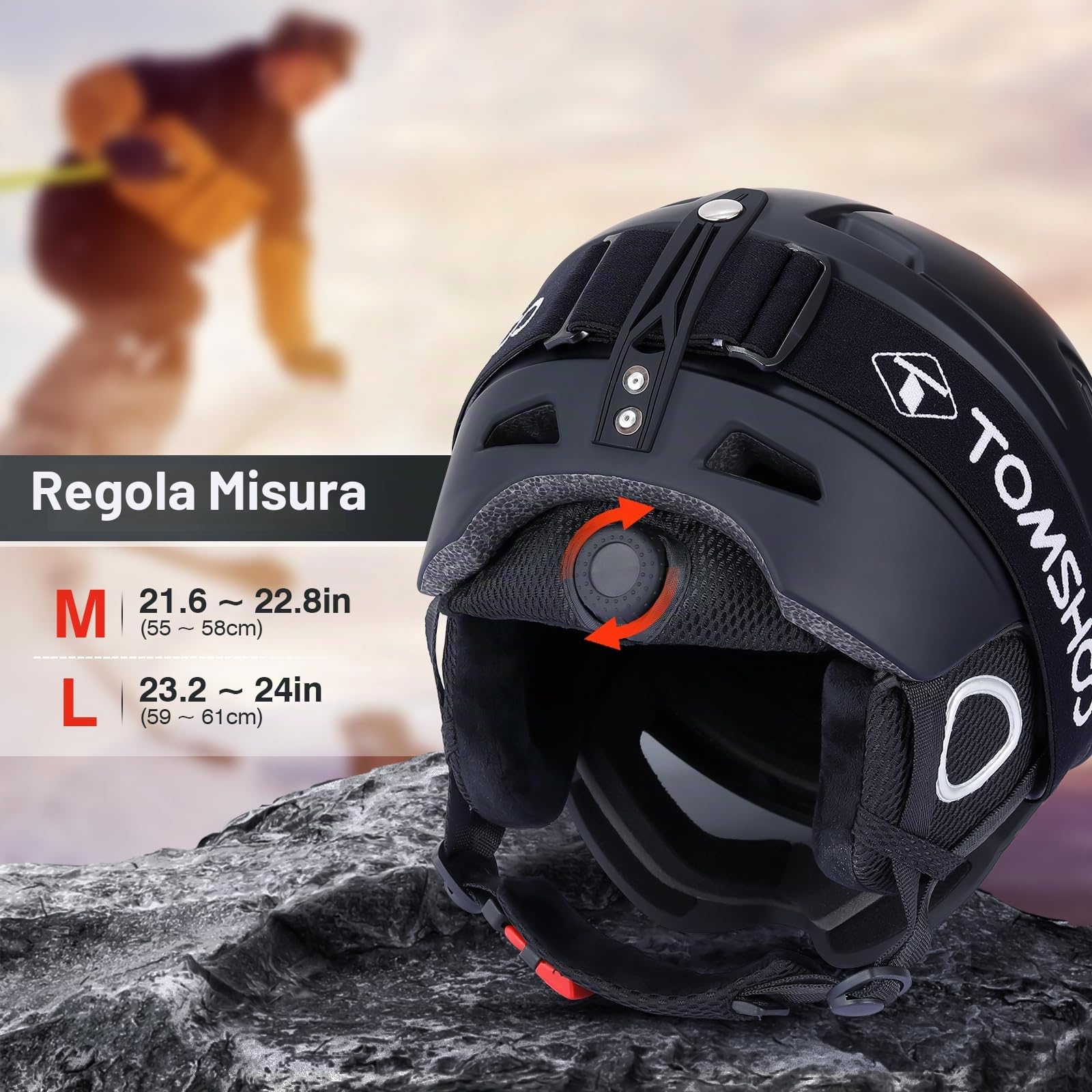 TOMSHOO Set di Casco da Sci, Snowboard, con Occhiali da Sci, para Orecchie, Aperture di Ventilazione, Fodera Rimovibile, Regolabile Casco da Snowboard e Goggle, per Uomo e Donna Unisex