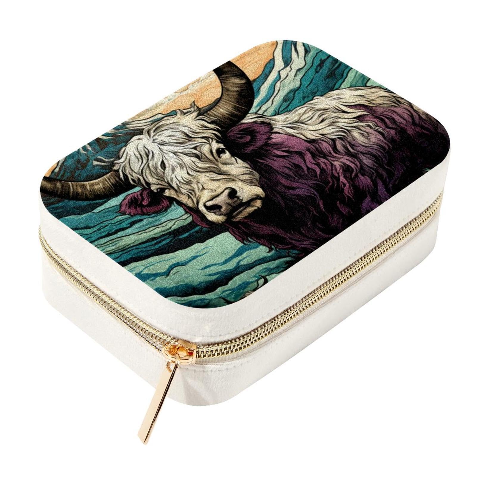 Boîte à bijoux à motif de yak, grand organiseur double couche de voyage pour femme
