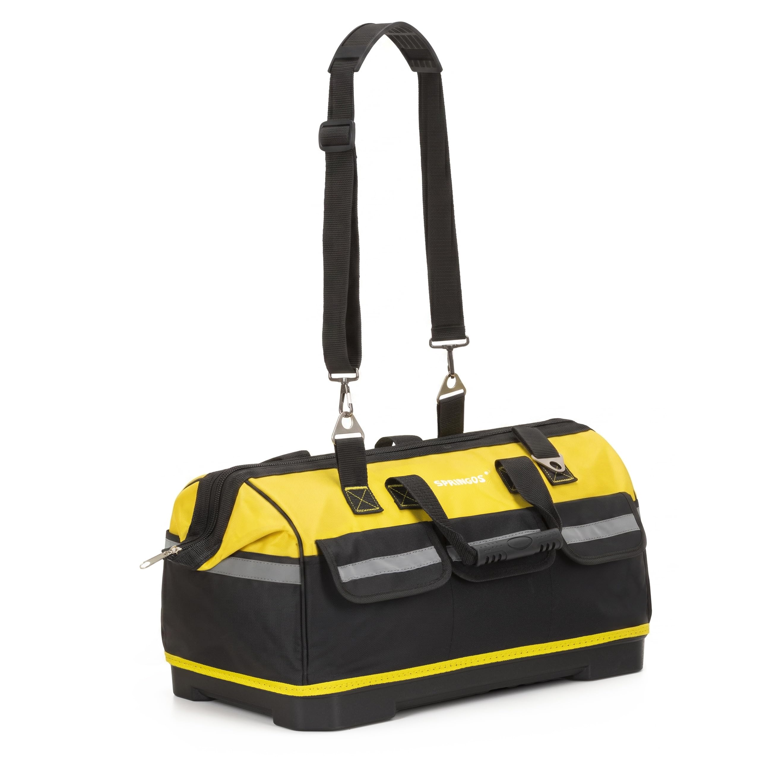 Bolsa de herramientas de 45 L 49 x 27 x 35 cm, gran bolsa de trabajo con muchos bolsillos interiores y exteriores, correa para el hombro, cremallera bidireccional y base de polietileno resistente para