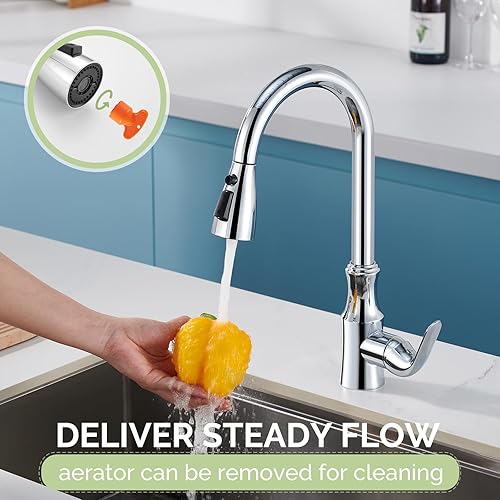 Miniatura 5 de Angle Simple - Cabezal de grifo para fregadero de cocina, cromado, 3 funciones, cabezal de grifo de repuesto dual Aquablade, boquilla de cabezal